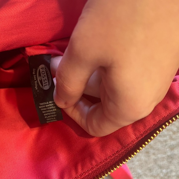 NWT Fossil Kira Pink Pebbled Faux Leather Fold Top Handle Bag Corssbody Canvas - Picture 9 of 11